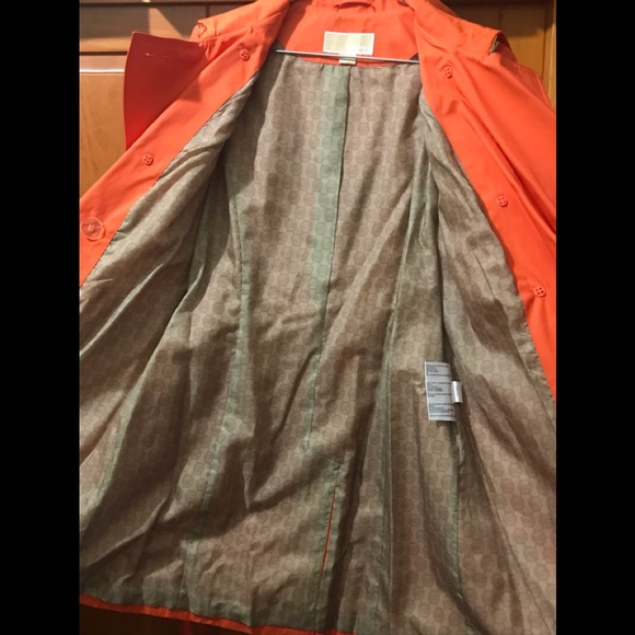 Michael Kors Trench coat poppy orange w/ gold accents size Small - Picture 3 of 9